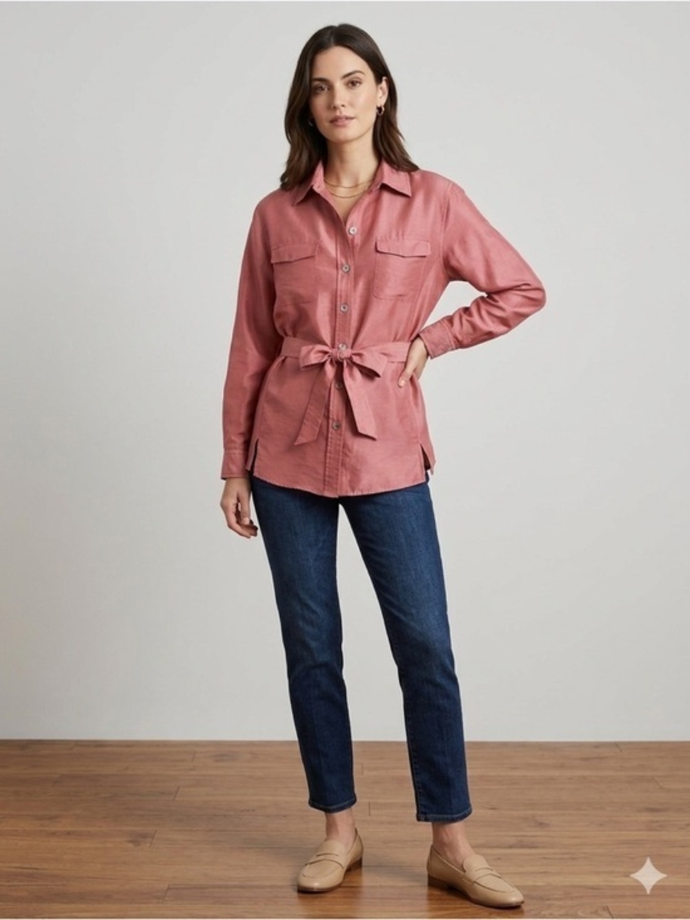 Silkland Women’s Large Silk Pink Collared Long Sleeve Shirt Button Up Blouse L